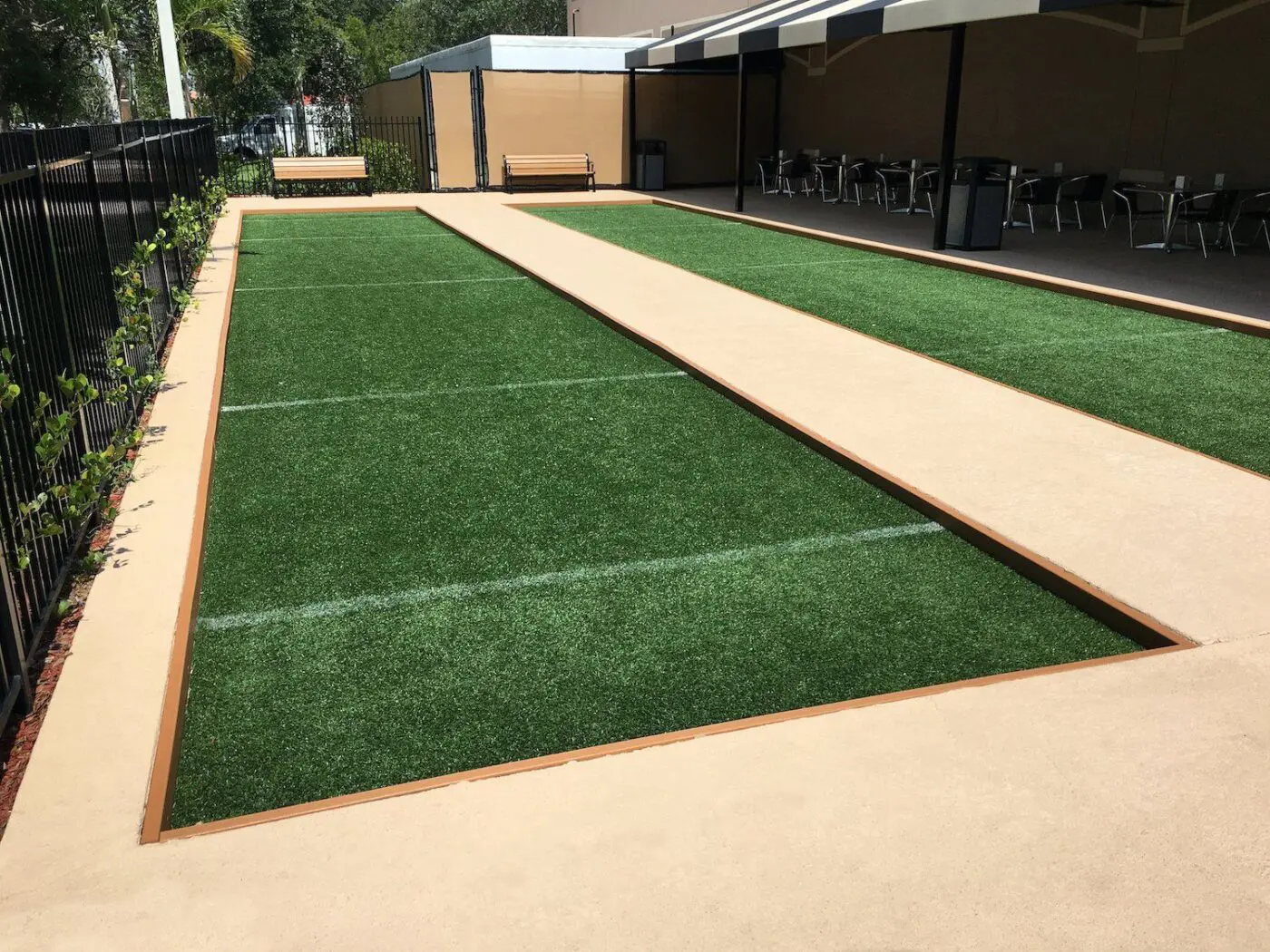 indoor astroturf bocce ball court installed by Coachella Valley Turf in Palm Springs CA